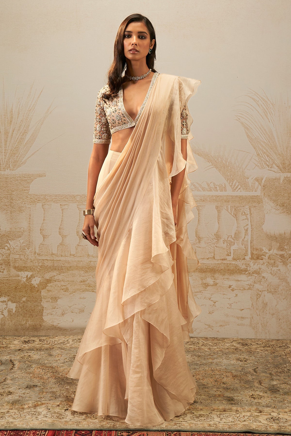 Sneh Ruffle Saree Set-RTS