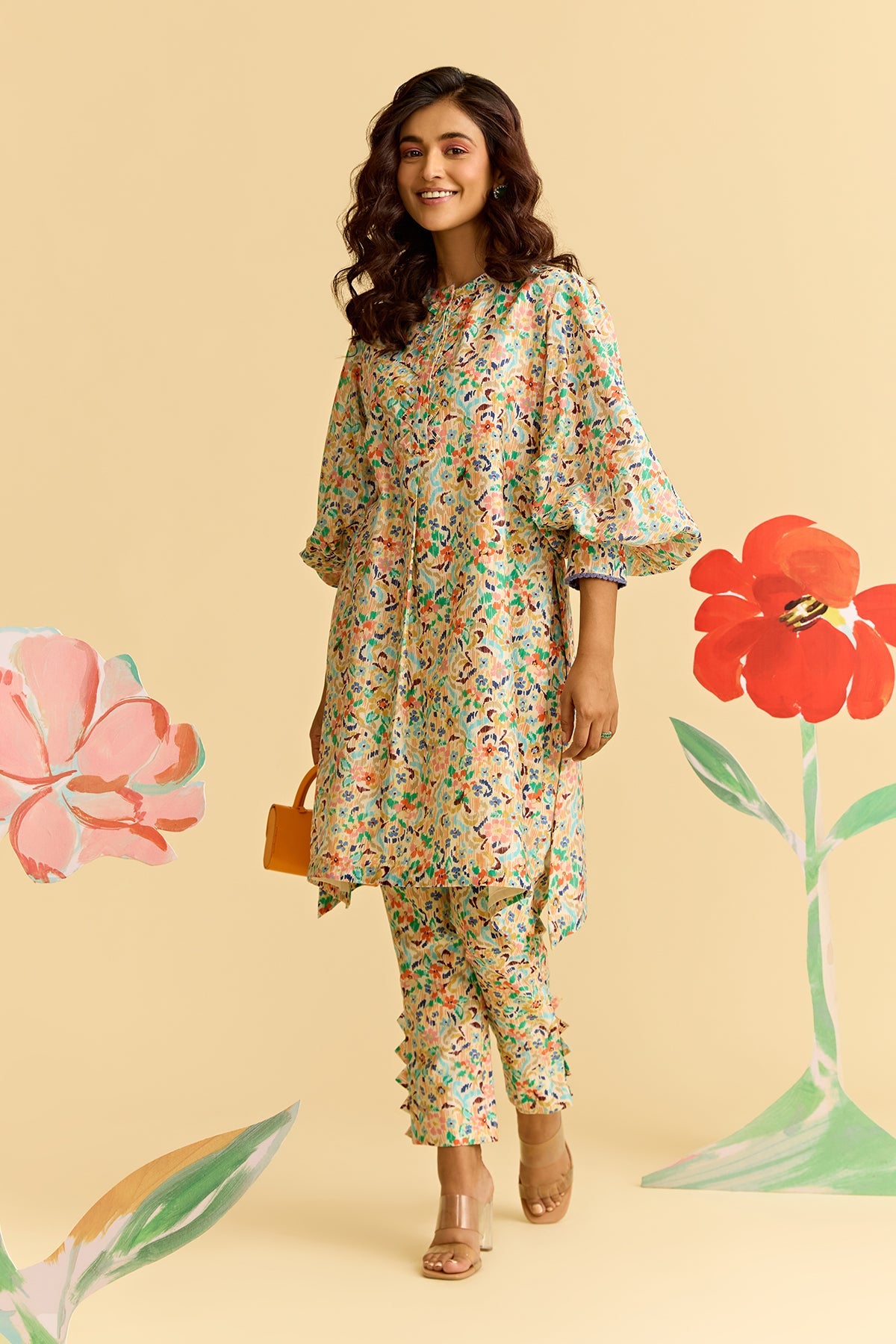 Ikkat Printed Chanderi Kurta Set