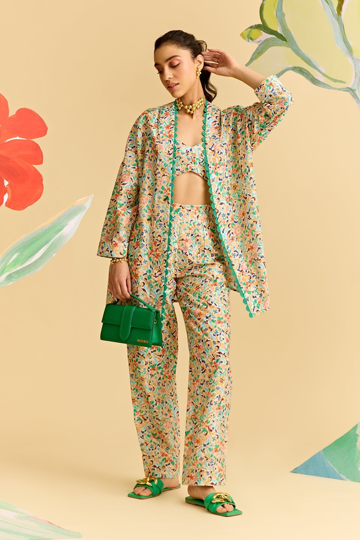 Ikkat Printed Cape Set-RTS