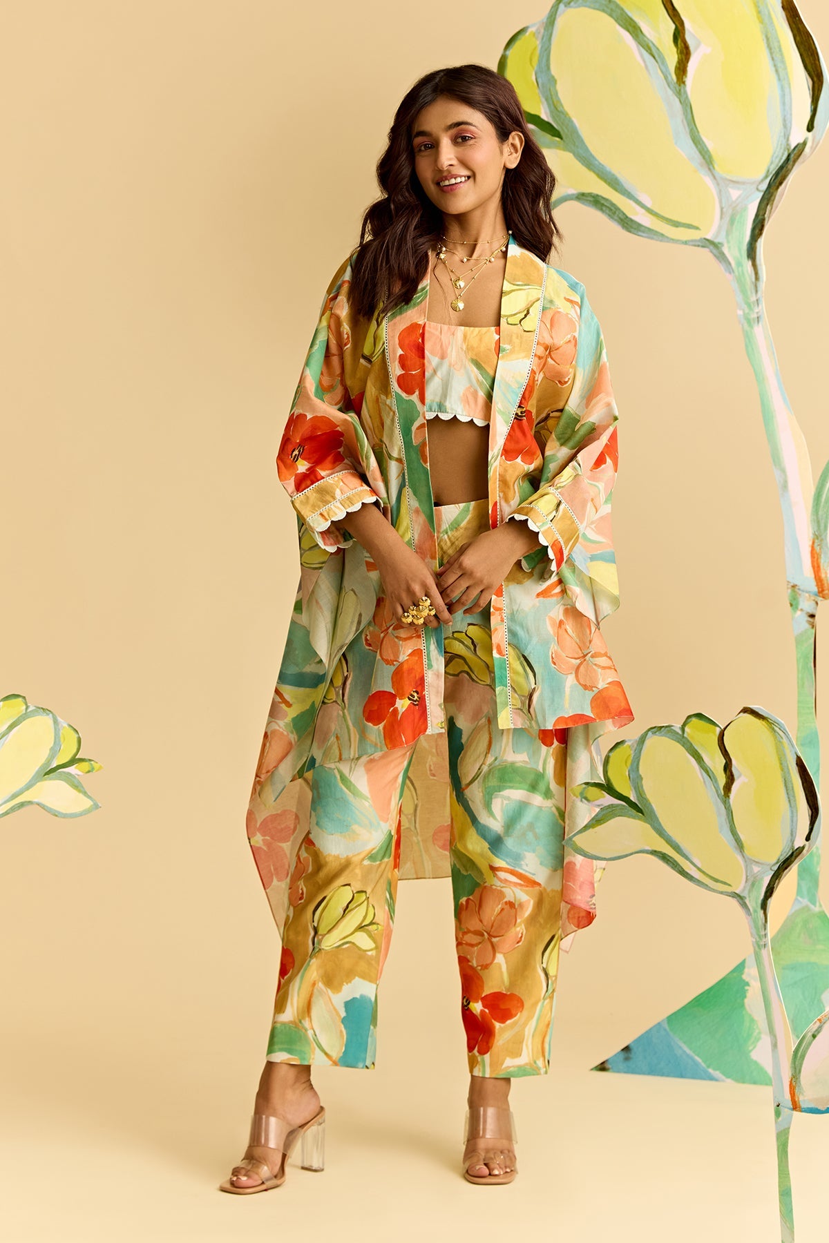 Floral Printed Cape Set