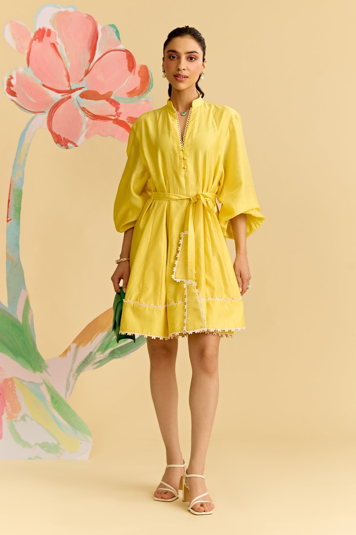 Yellow Chanderi Short Dress