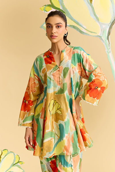 Floral Printed Flared Short Kurta Set