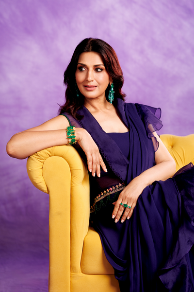Sonali Bendre in Topaz Saree Set