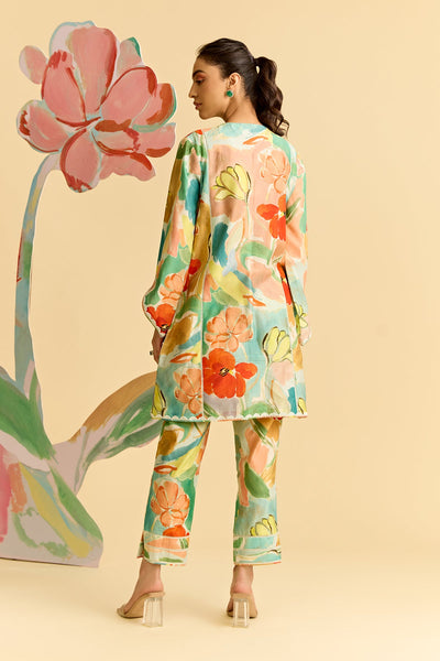 Floral Printed Chanderi Kurta With Pants