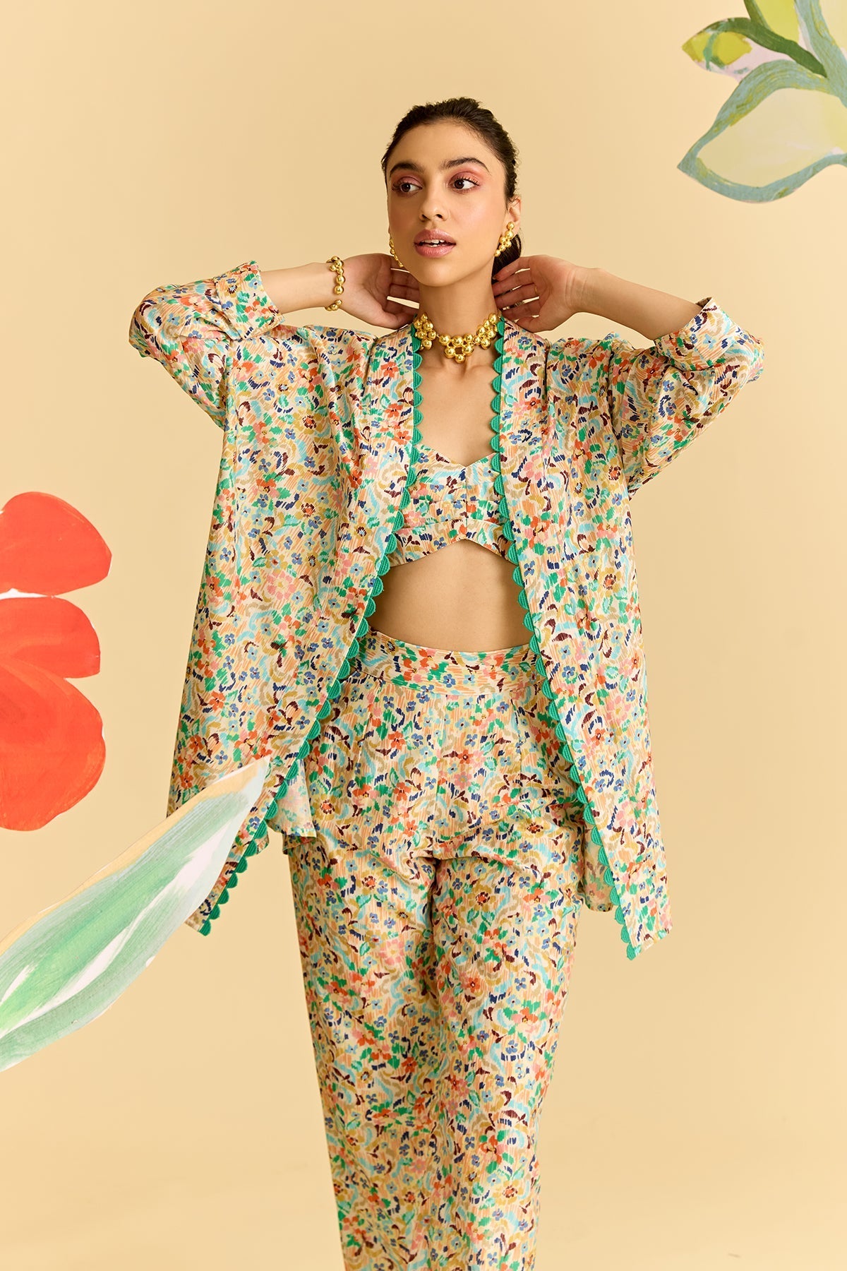 Ikkat Printed Cape Set-RTS