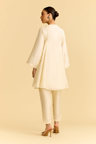 Ivory Silk Flared Short Kurta With Tulip Pants