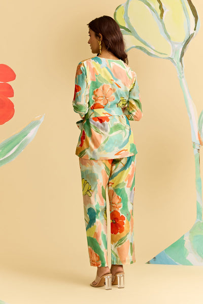 Floral Printed Jacket With Pants