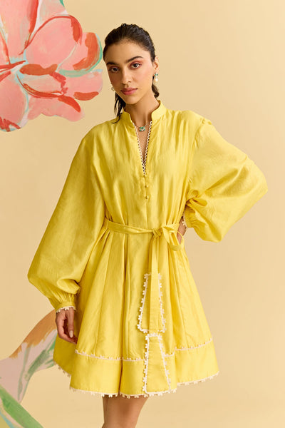 Yellow Chanderi Short Dress