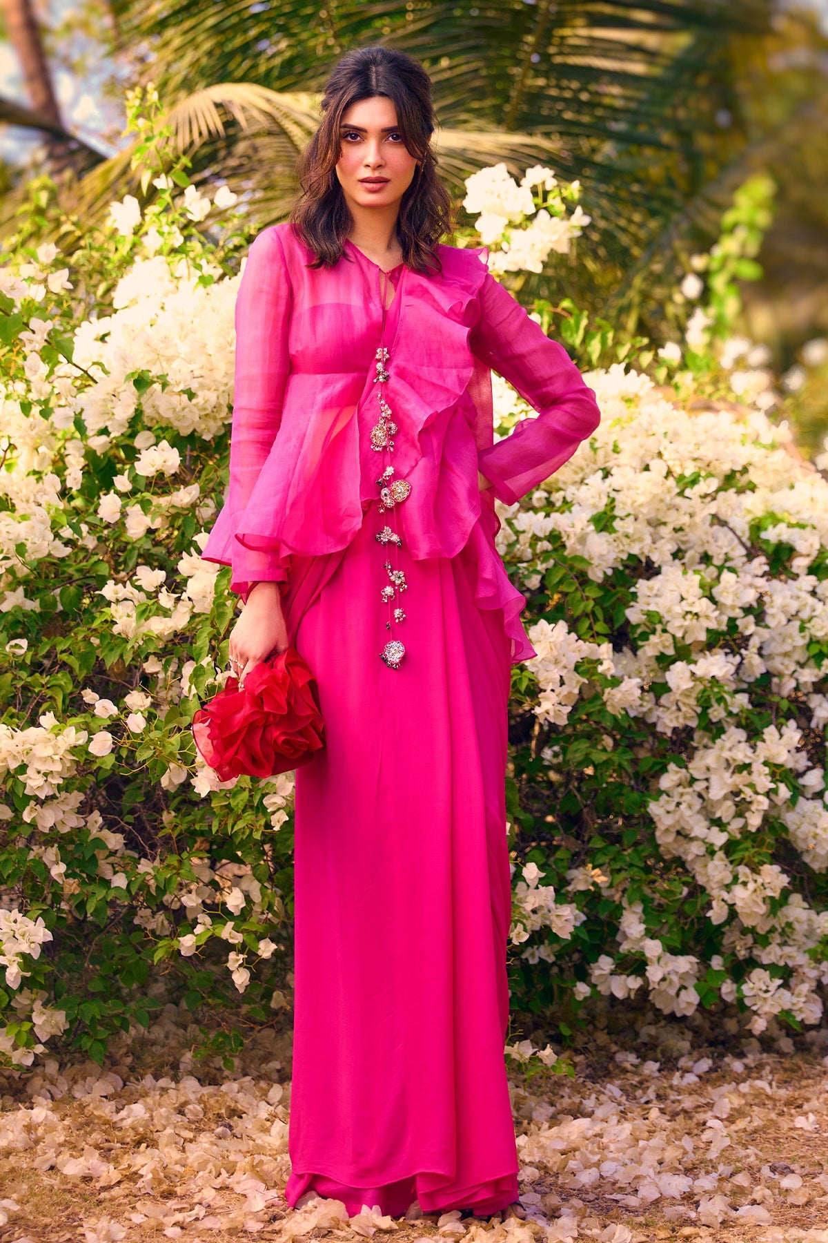 Diana Penty in Garnet Saree Set