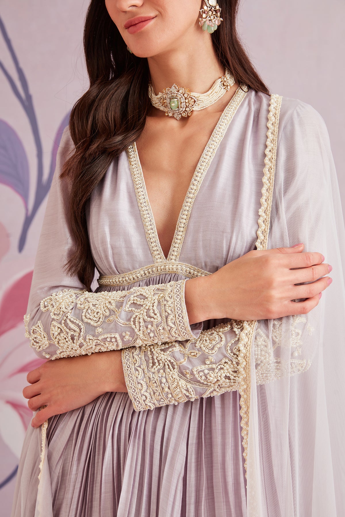 RIDHI-MEHRA-Embroidered silk short Anarkali and embroidered garara