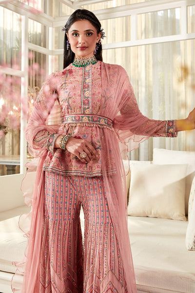 RIDHI-MEHRA-Embroidered net Peplum with embroidered net garara