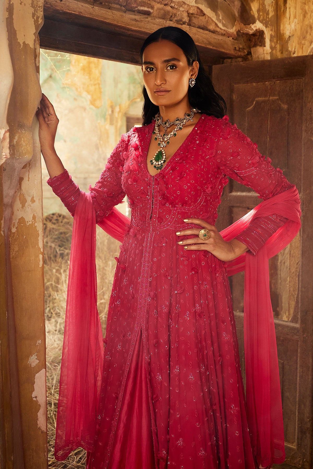 RIDHI-MEHRA-FUCHSIA-GEORGETTE-EMBROIDERED-LONG-ANARKALI