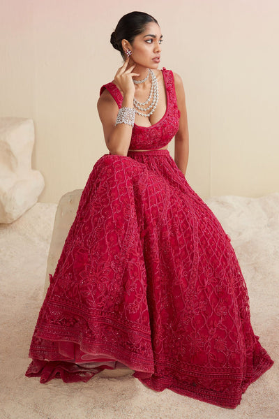 RIDHI-MEHRA-FUCHSIA NET EMBROIDERED LEHENGA