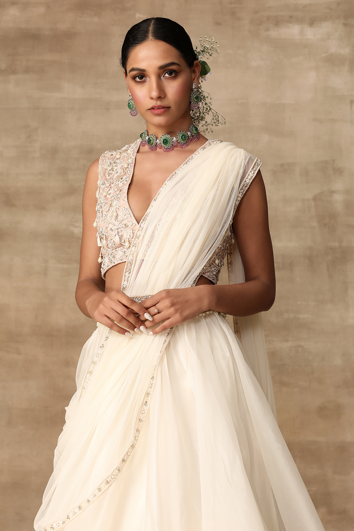 RIDHI-MEHRA-Ivory heavy pearl embroidered organza