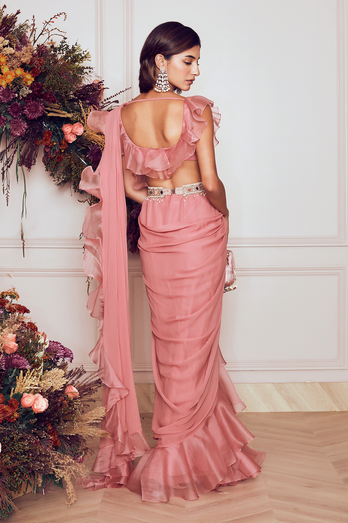 RIDHI-MEHRA-Onion pink georgette ruffled saree