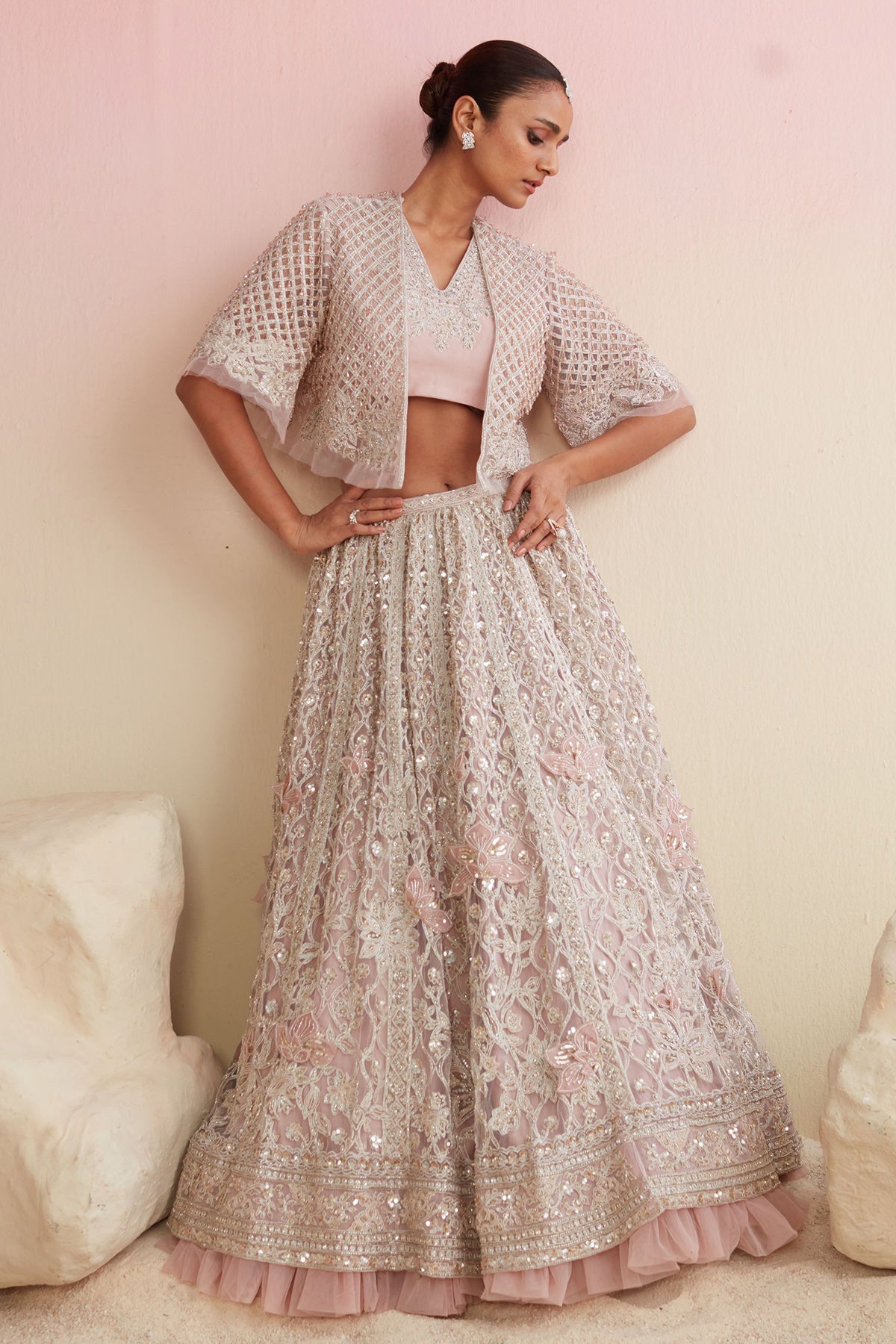 RIDHIMEHRA-DUSKY PINK EMBROIDERED LEHENGA