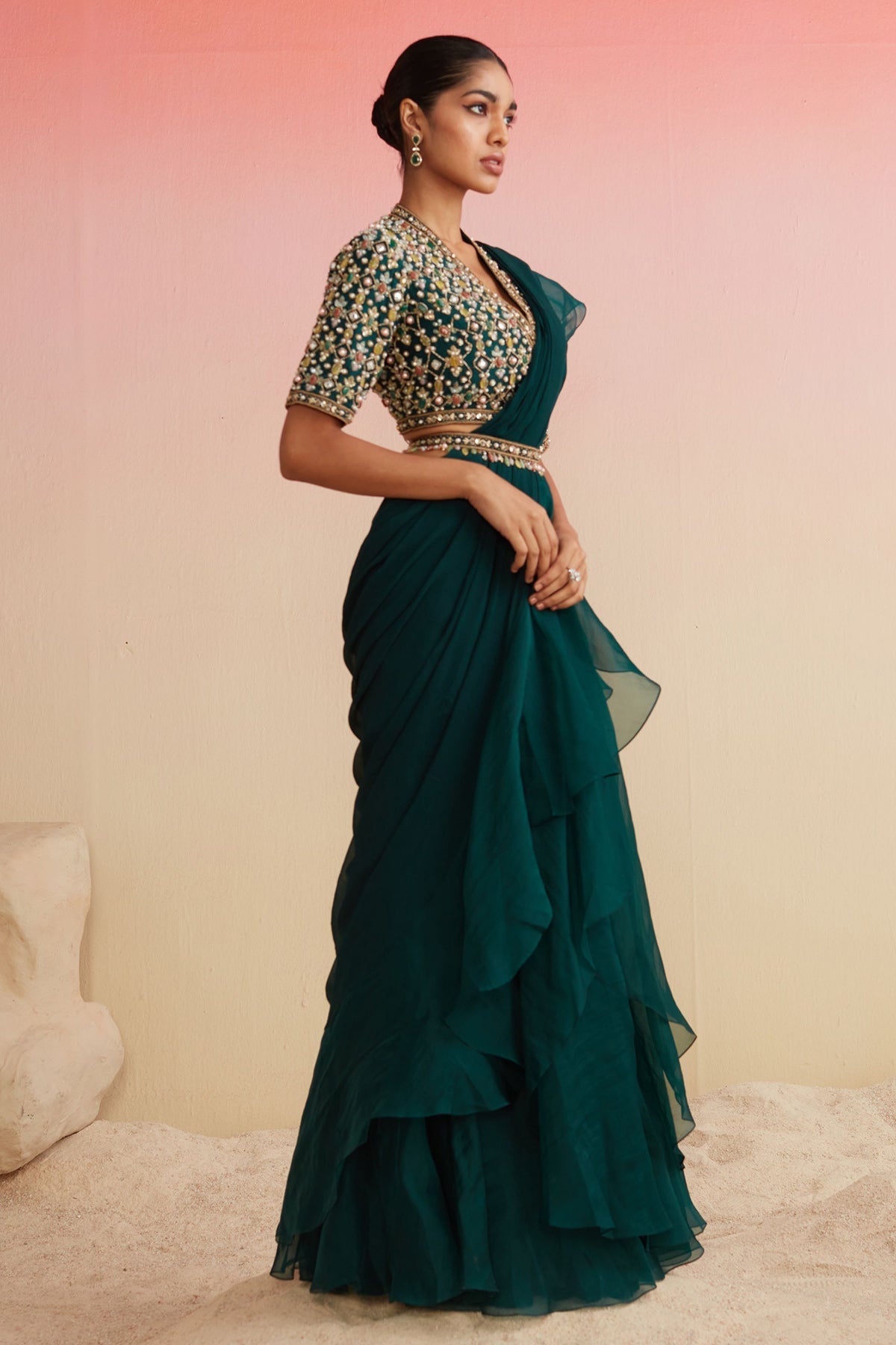 RIDHIMEHRA-EMERALD RAW SILK SAREE