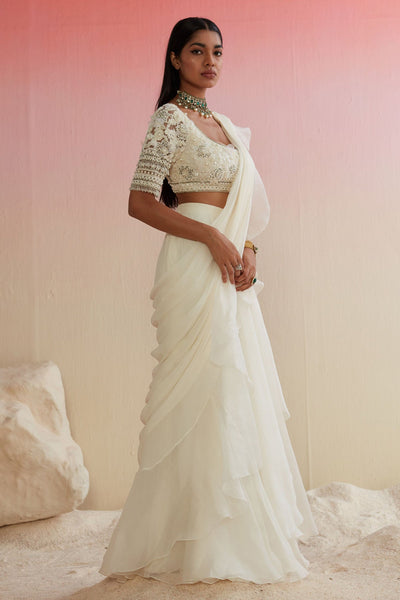 RIDHIMEHRA-IVORY NET EMBROIDERED-SAREE