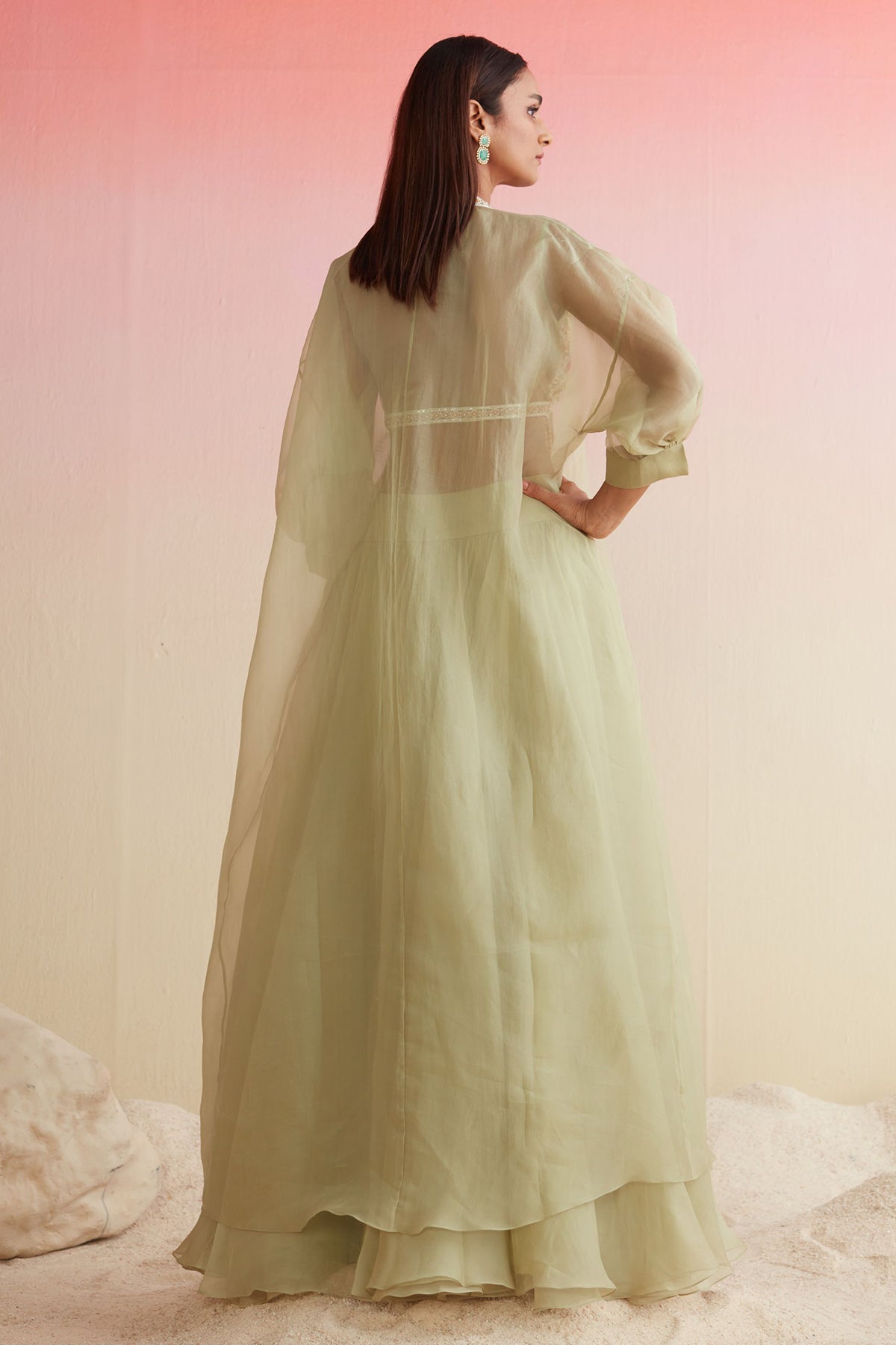 RIDHIMEHRA-MINT-GREEN-NET-EMBROIDERED-BLOUSE-WITH-PLAIN-ORGANZA