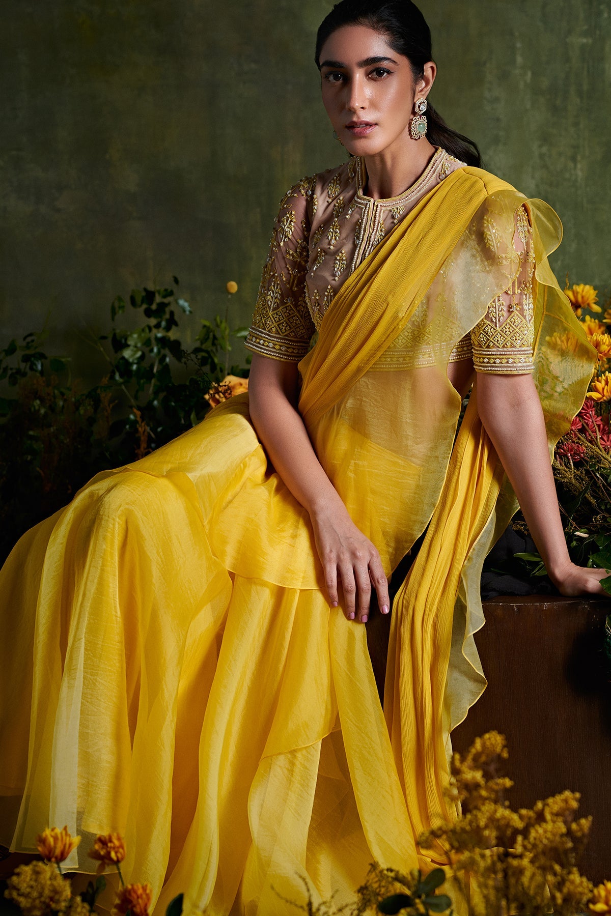 RIDHIMEHRA-Ombre draped saree with embroidered blouse.