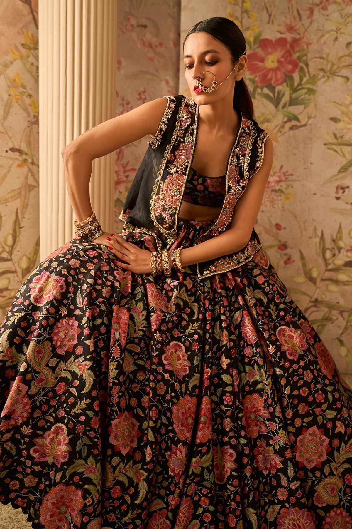 RM-Black Raw Silk Sleeveless-Lehenga