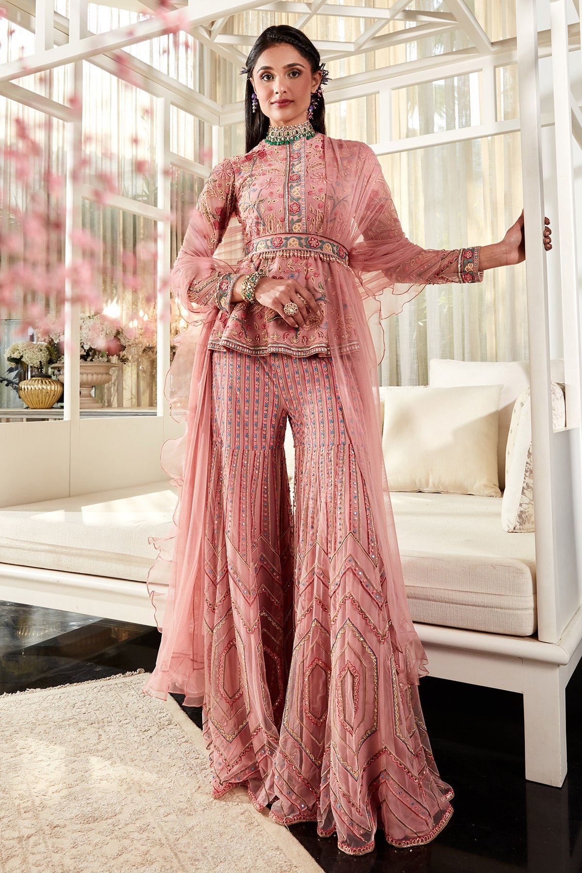 RM-Embroidered net Peplum with embroidered net garara