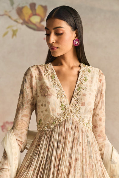 RM-Ivory Printed Chiffon Long Anarkali Paired With Net Embroidered Dupatta