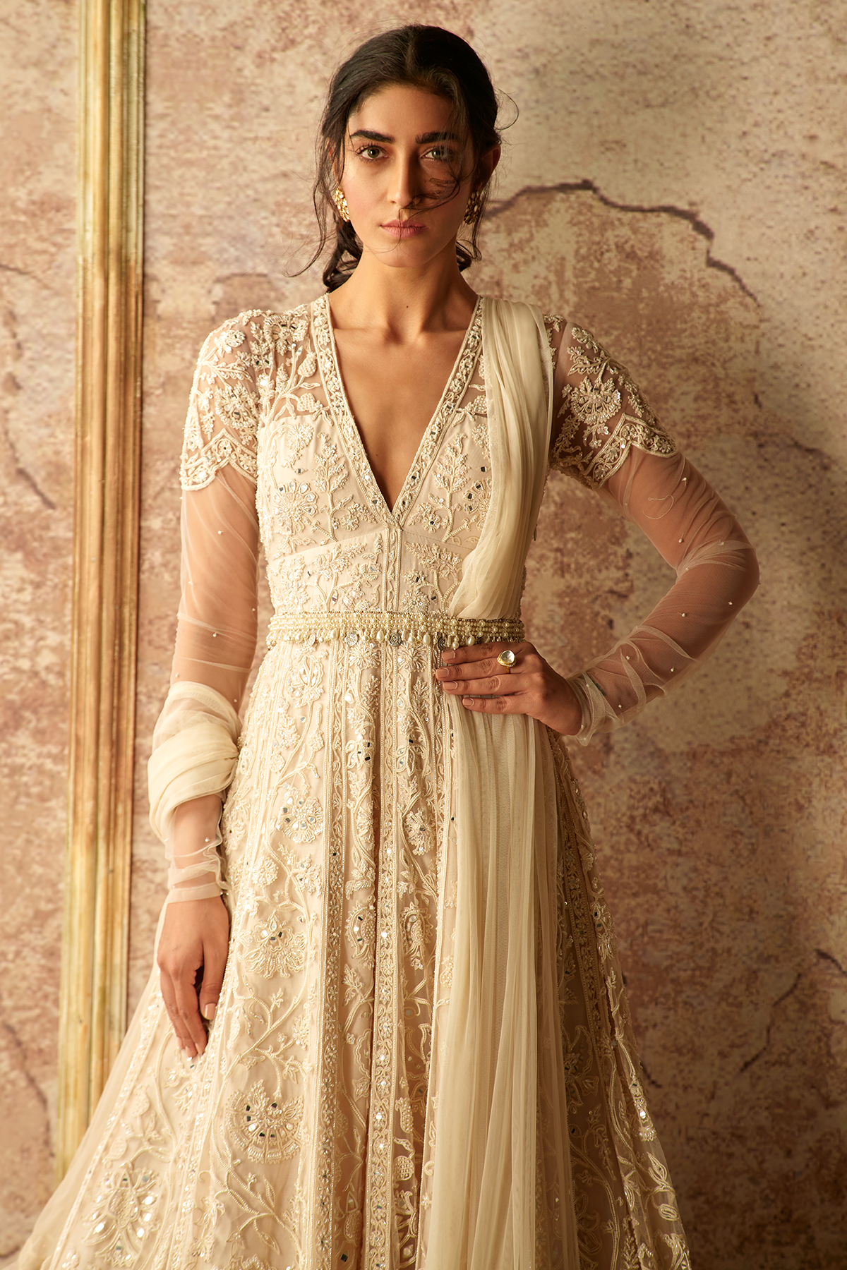 RM_Ivory net embroidered anarkali