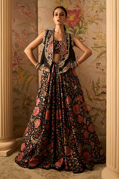 Ridhi-Mehra-Black Raw Silk Sleeveless Lehenga