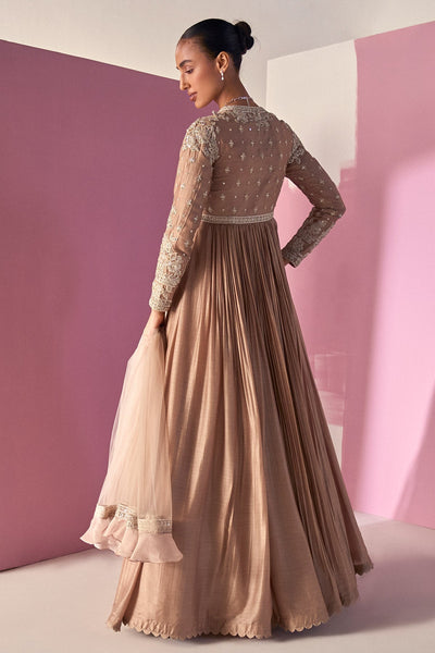 Ridhi-Mehra-Dark Champagne Fine Silk Embroidered Full Length Anarkali