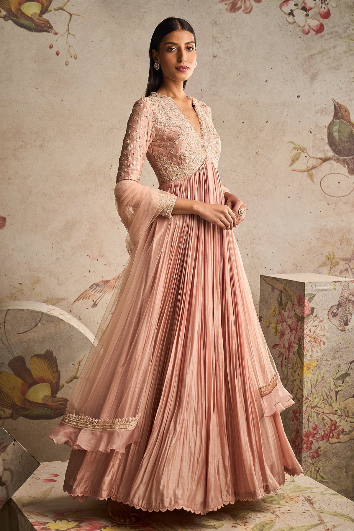 Ridhi-Mehra-Dusky Pink Fine Silk Embroidered Long Anarkali