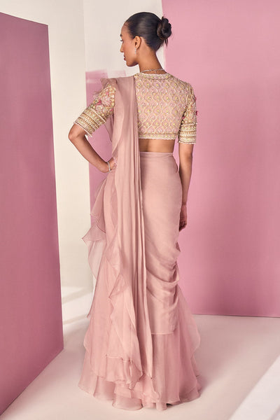 Ridhi-Mehra-Dusky Pink Net Embroidered-Saree