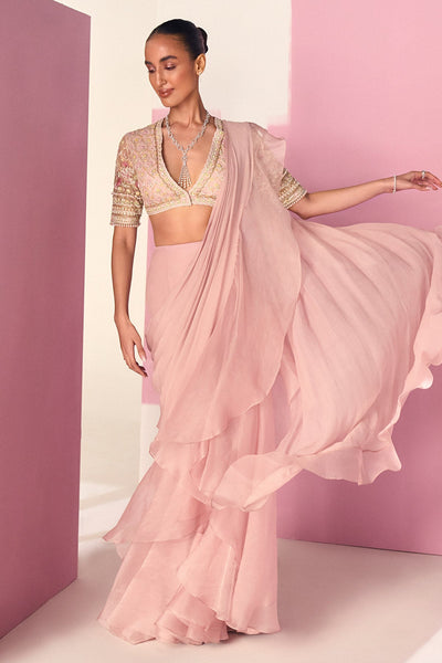 Ridhi-Mehra-Dusky Pink Net Embroidered Saree