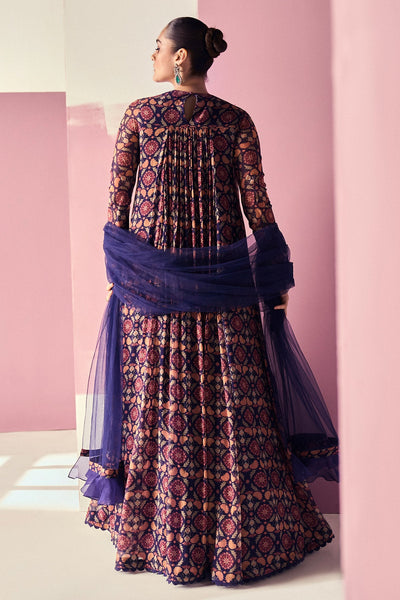 Ridhi-Mehra-Navy Printed Chiffon Full-Length-Anarkali 