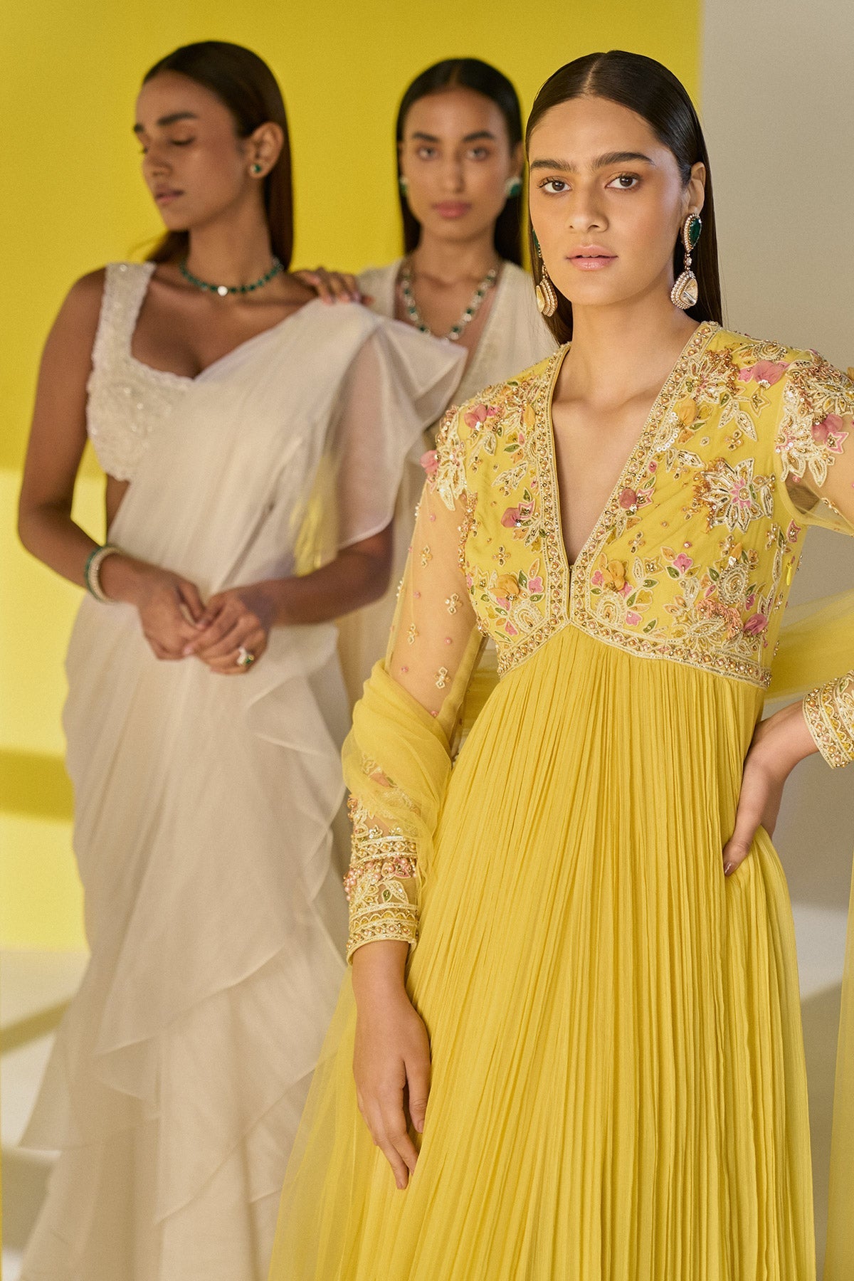 Ridhi-Mehra-Yellow Chiffon Multi Colored Embroidered-Anarkali