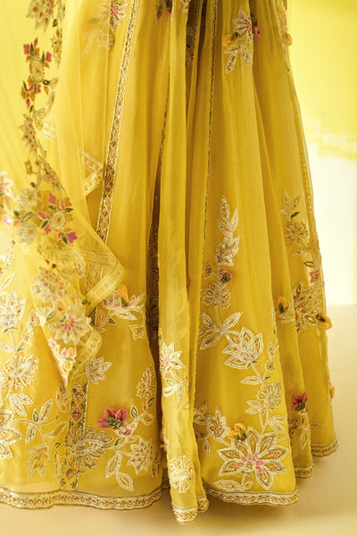 Ridhi-Mehra-Yellow Organza Multicoloured Embroidered Lehenga