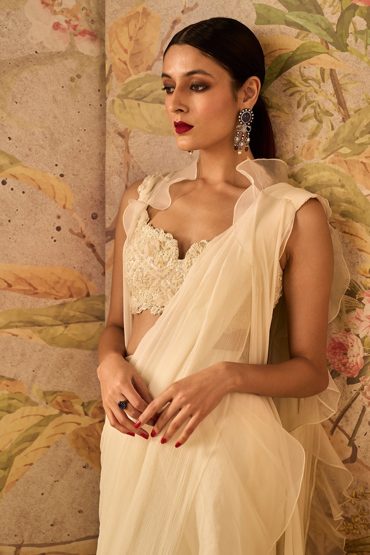 Ridhi-mehra-Ivory Pearl Embroidered-Saree