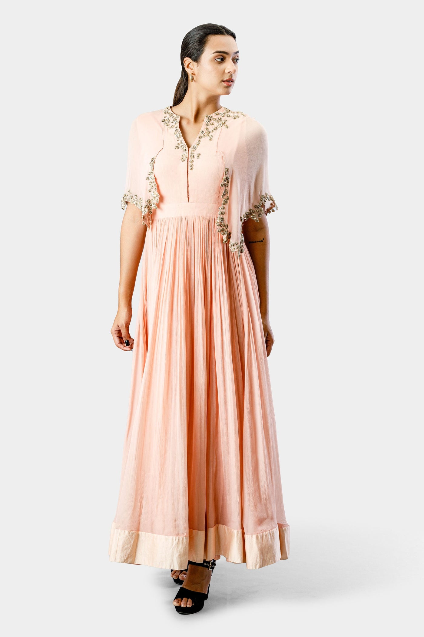 Peach Embroidered Anarkali