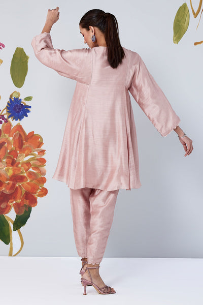 RIDHI-MEHRA-Dusky Pink flared short kurta with tulip pants