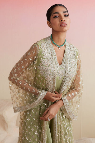 RIDHI-MEHRA-MINT-EMBROIDERED NET JACKET AND ORGANZA