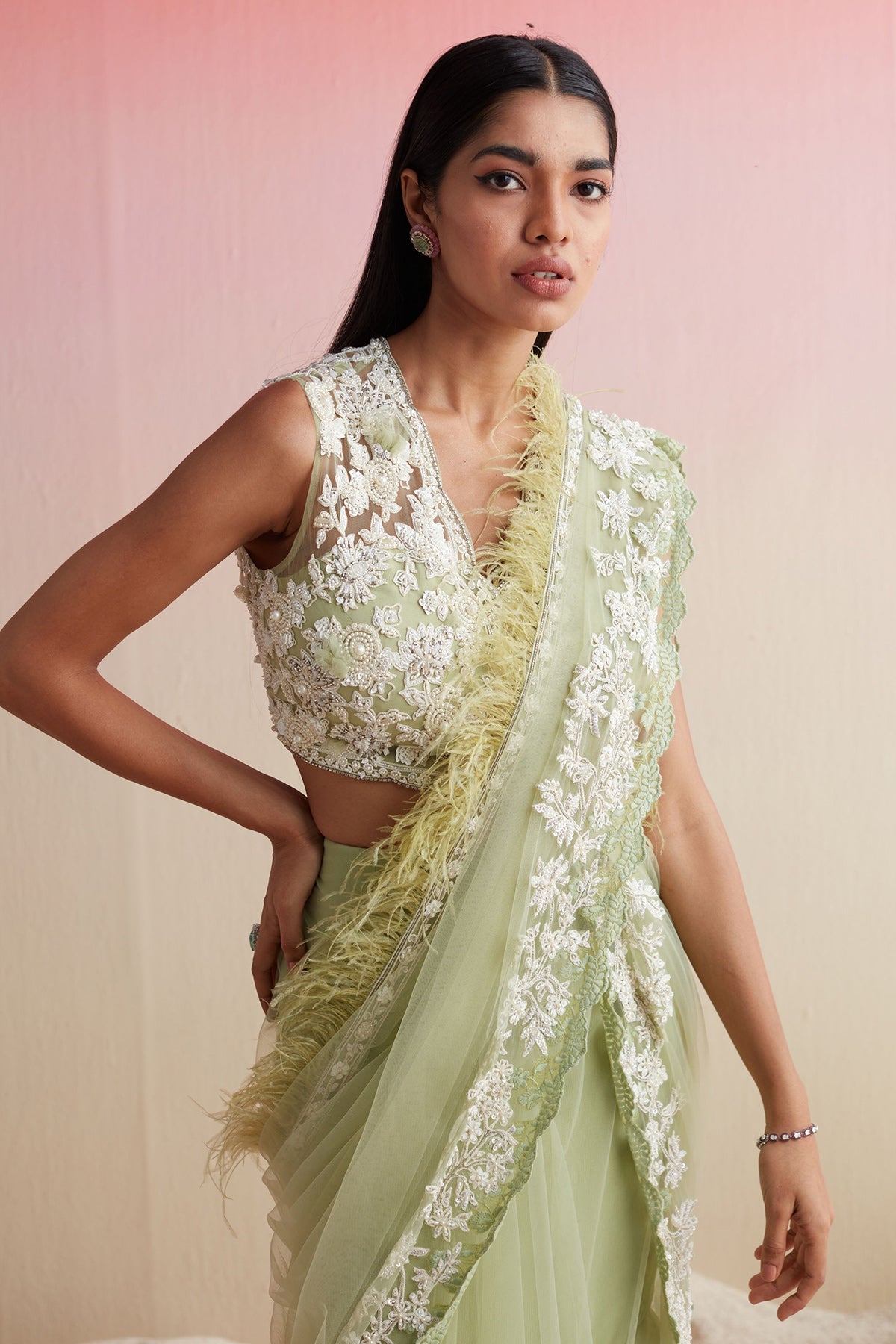 RIDHI-MEHRA-MINT GREEN EMBROIDERED SAREE