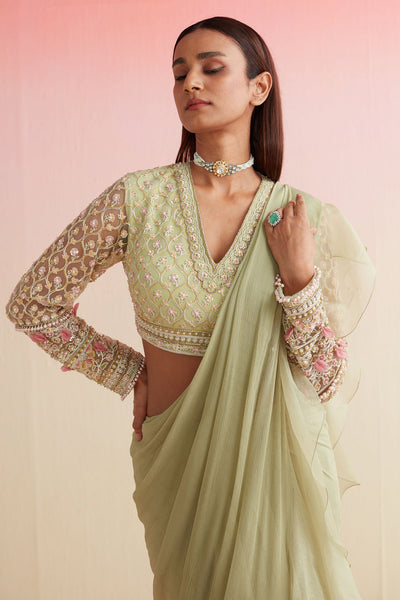 RIDHI-MEHRA-MINT GREEN NET EMBROIDERED SAREE