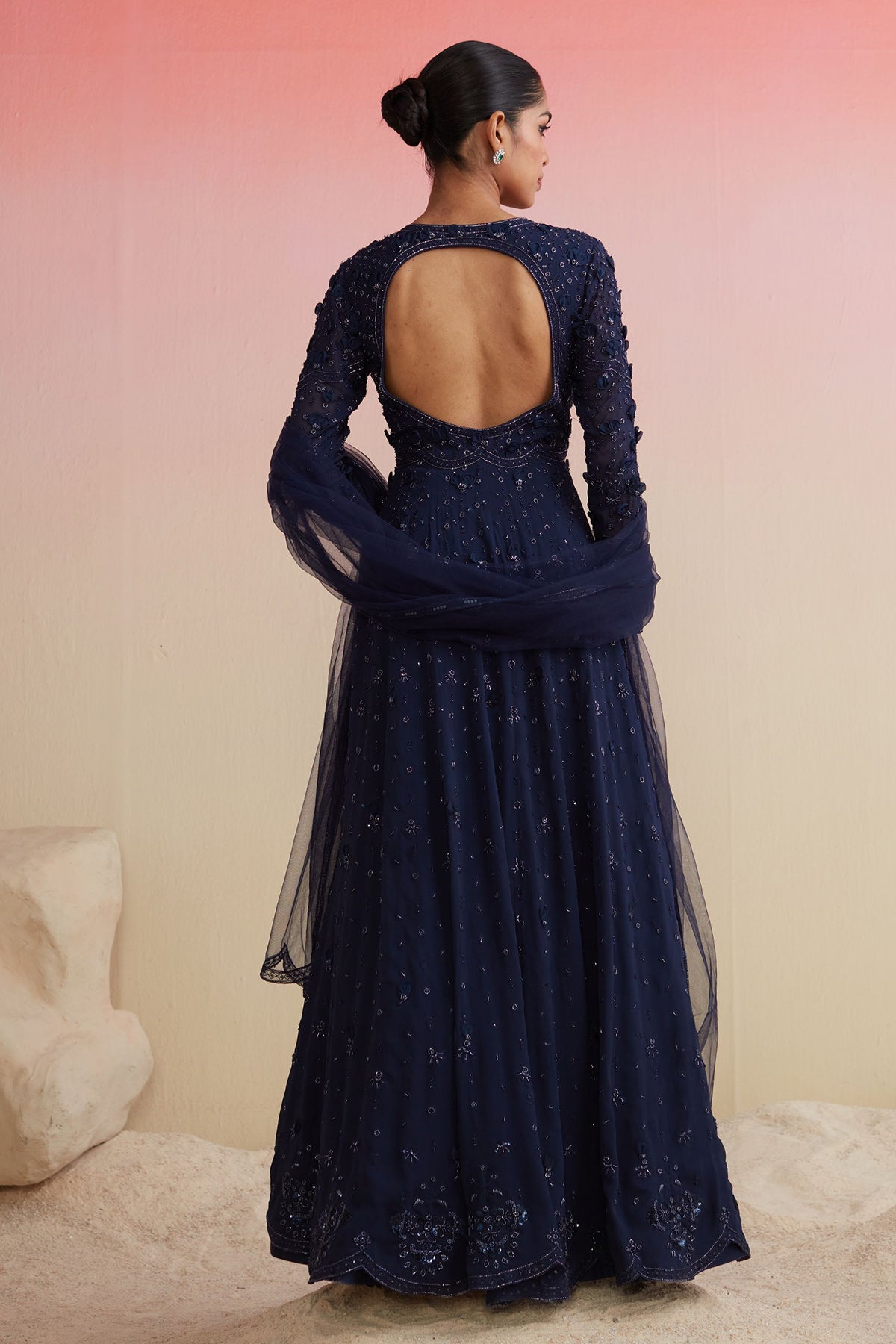 RIDHI-MEHRA-NAVY GEORGETTE EMBROIDERED LONG ANARKALI