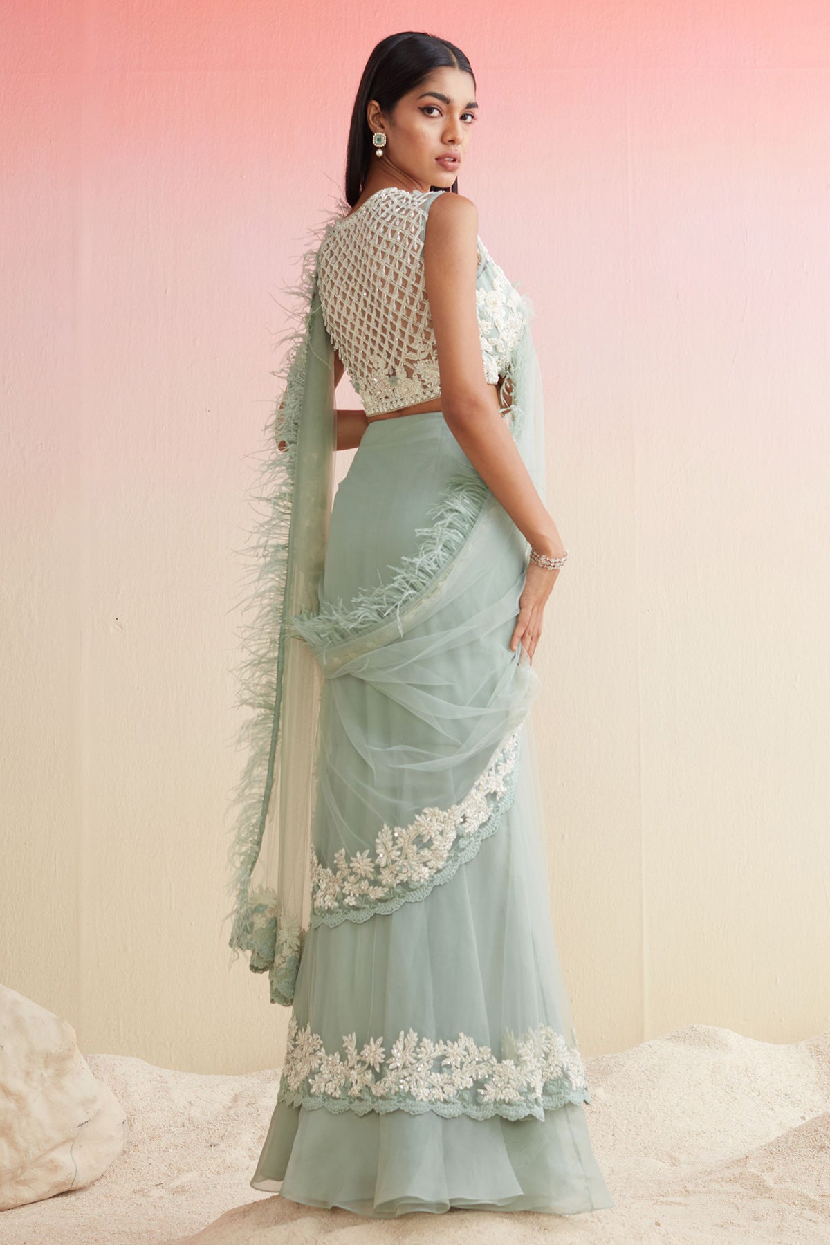 RIDHIMEHRA-SEA GREEN EMBROIDERED SAREE