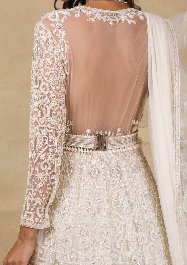 RIDHI-MEHRA-Sequin embroidered belt with pearl drop tassels.