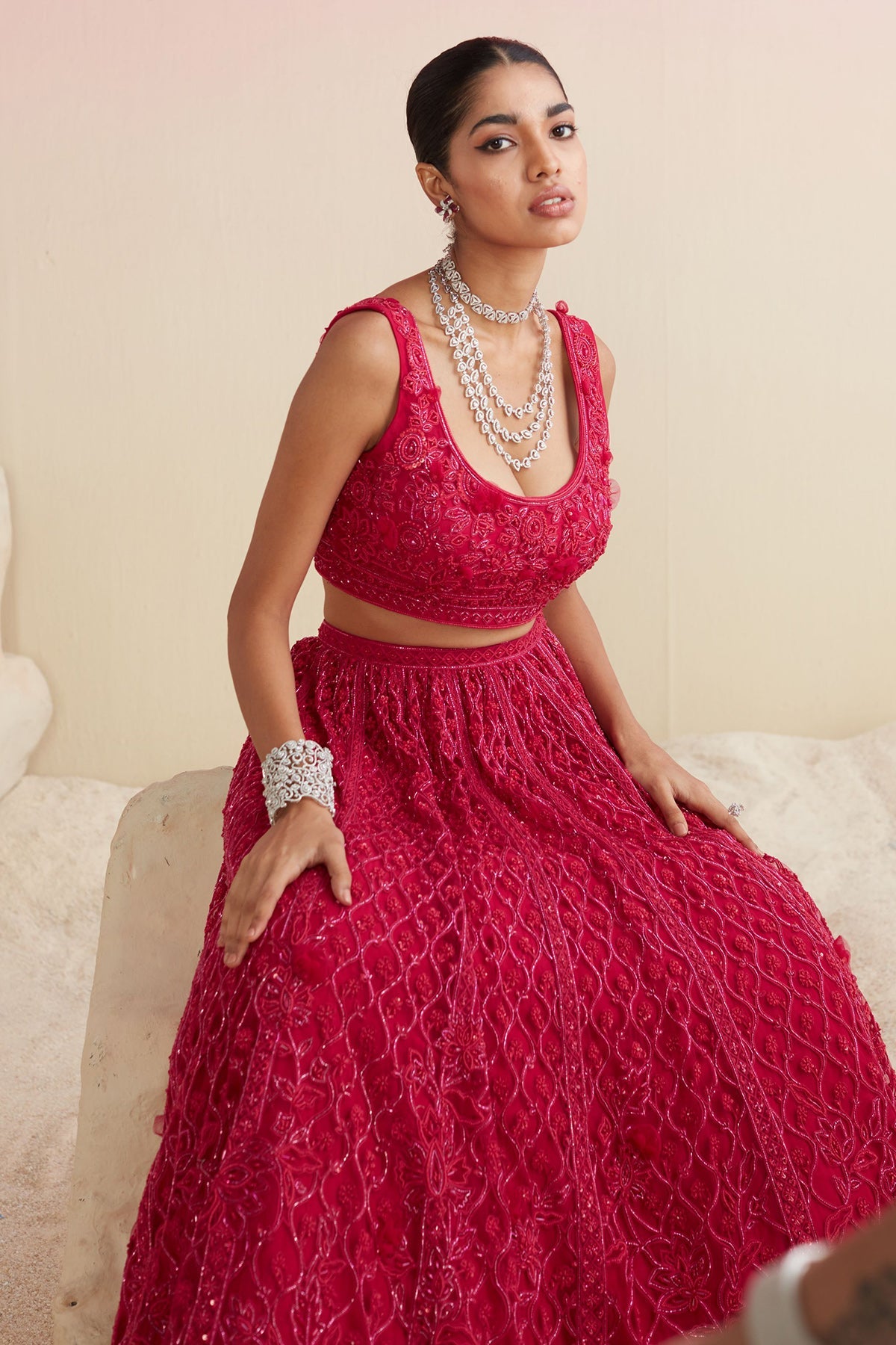 RIDHIMEHRA-FUCHSIA EMBROIDERED LEHENGA