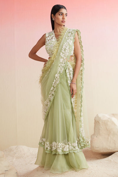 RIDHIMEHRA-MINT GREEN EMBROIDERED SAREE