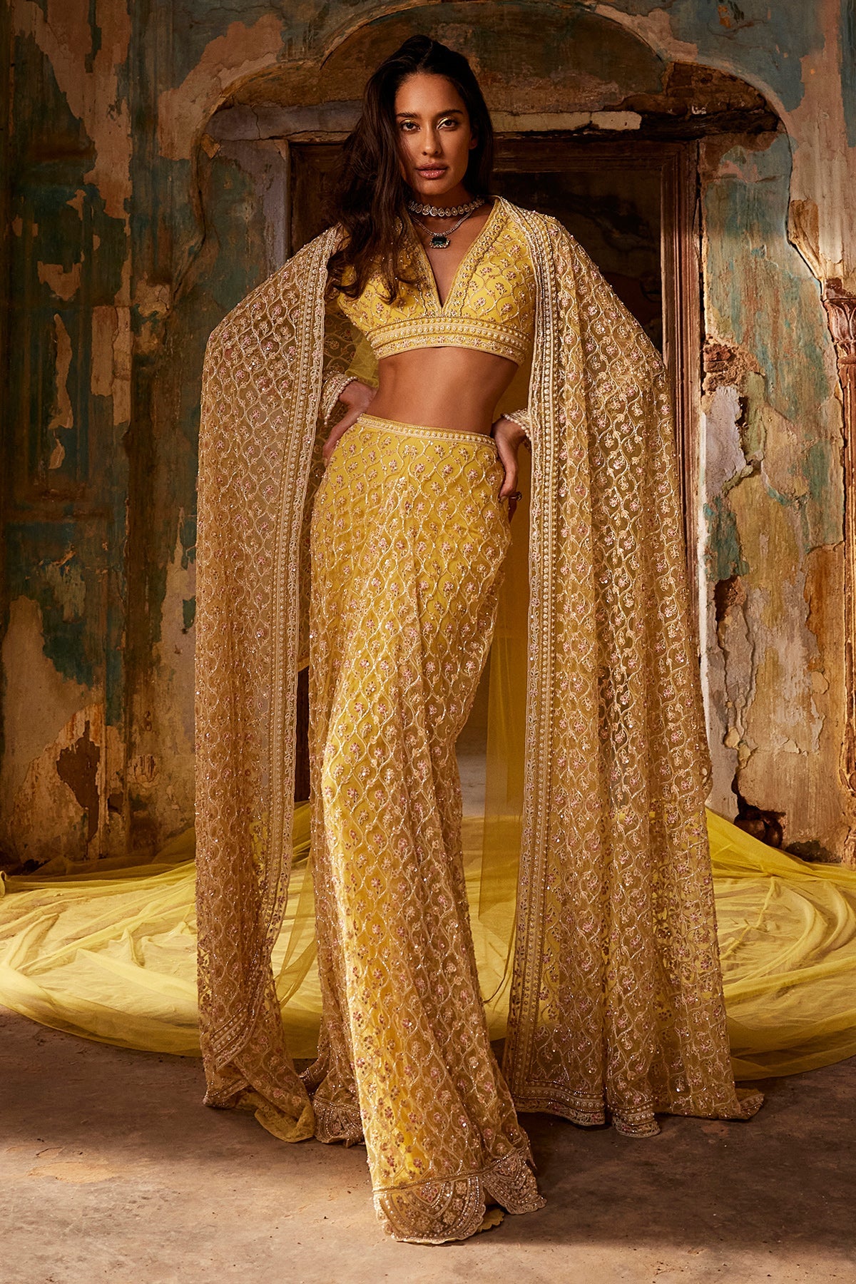 RIDHIMEHRA-AMAL-YELLOW-SAREE-SKIRT