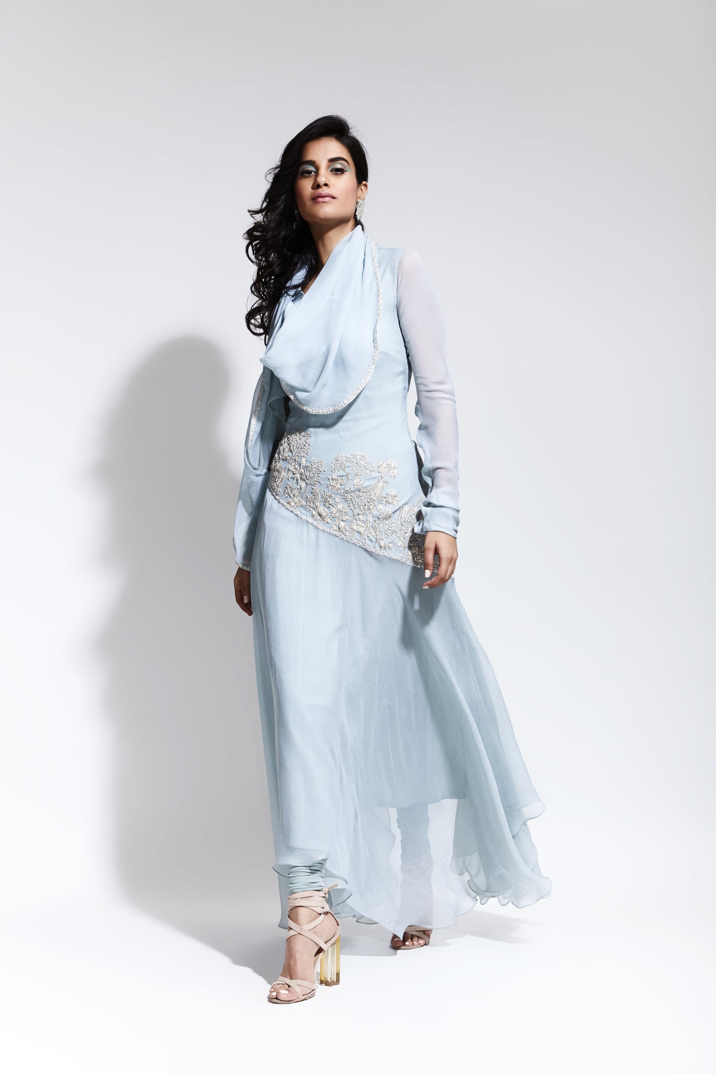 Ice Blue Embroidered Tunic Set