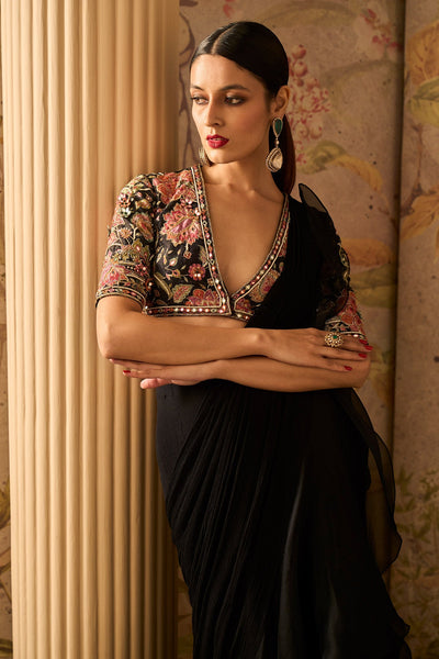 RM-Black Raw Silk Embroidered Saree